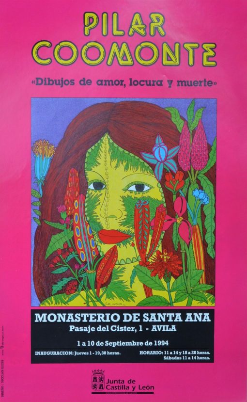 Pilar Coomonte - "Dibujos de amor, locura y muerte" cartel diseñado por Nicolás Gless exposición en Monasterio de Santa Ana, Segovia