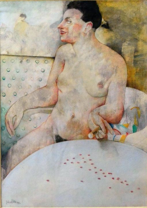 Peña Miguel 1980 - "Tomando las pastillas" pintura oleo tablex, enmarcado