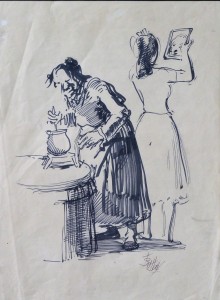 barba-juan-abuela-haciendo-chocolate-dibujo-papel-enmarcado-dibujo-40x30-cms-y-marco-57x4150-cms-3