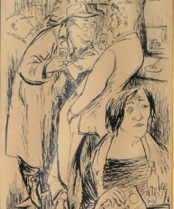 Lorenzo Goñi - "Conversación en la barra" dibujo tinta papel, enmarcado