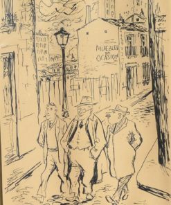 Lorenzo Goñi - "Paseo por el barrio" dibujo tinta papel, enmarcado