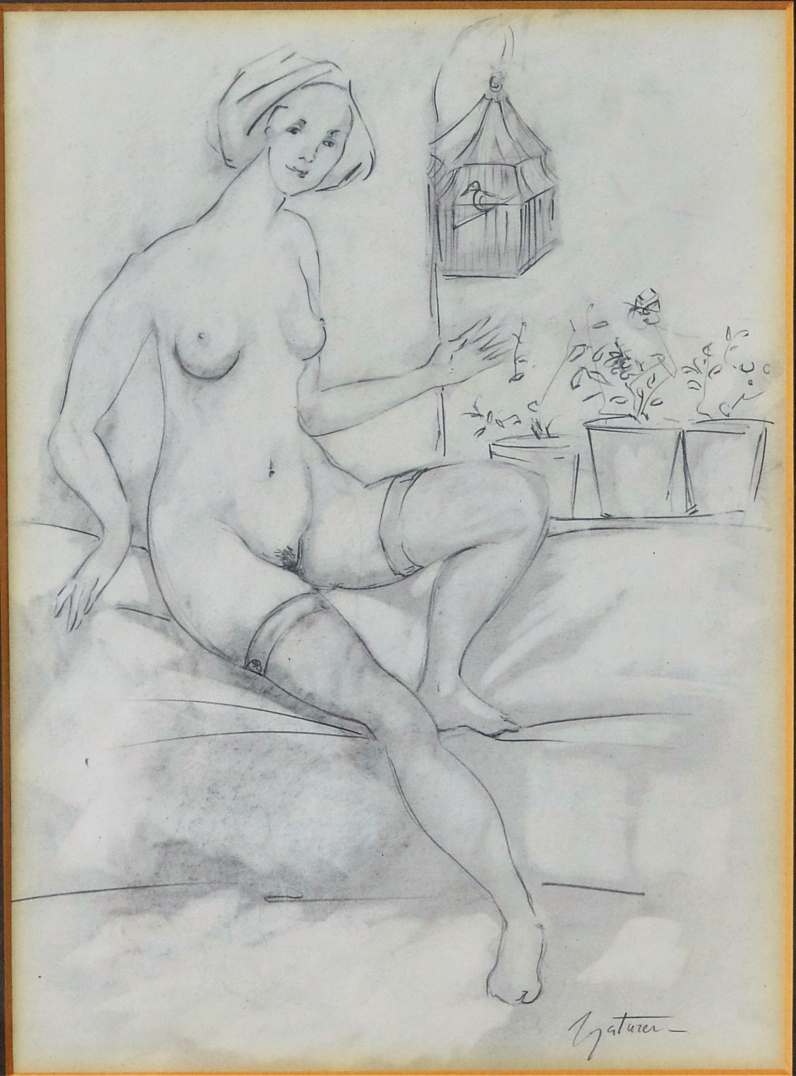 Ilegible - Mujer desnuda en la terraza dibujo lápiz papel, enmarcado - El  Marco Verde - Obra Gráfica posters y Enmarcación