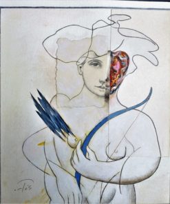 Luis V. Ortés - "Diana" dibujo técnica mixta y collage cartulina, enmarcado