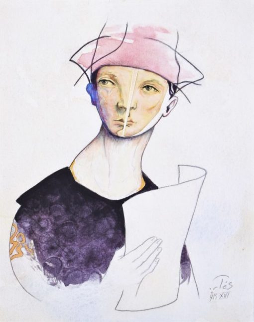 Luis V. Ortés - "Personaje anónimo III" técnica mixta y collage cartulina, enmarcado