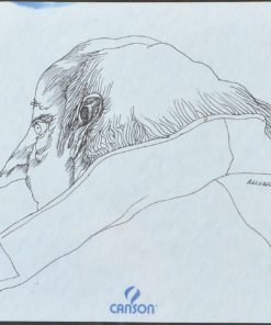 Manuel Alcorlo - "Cabeza de hombre de perfil con gabardina" dibujo tinta papel, enmarcado