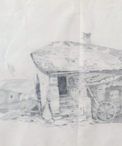 Anónimo - "Casa rural" dibujo lápiz principios siglo XX, enmarcado