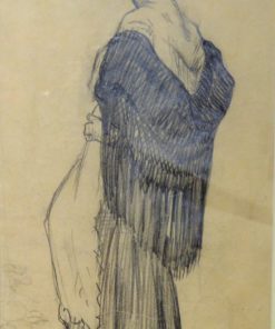 Anónimo - "Gitana con mantón de espaldas" dibujo carboncillo papel siglo XIX, enmarcado