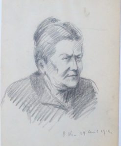 Anónimo francés - "Retrato de anciana" dibujo  lápiz papel fechado 1914, enmarcado