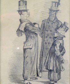 Canton L. - "Tres personajes ingleses" dibujo lápiz papel años 20, enmarcado