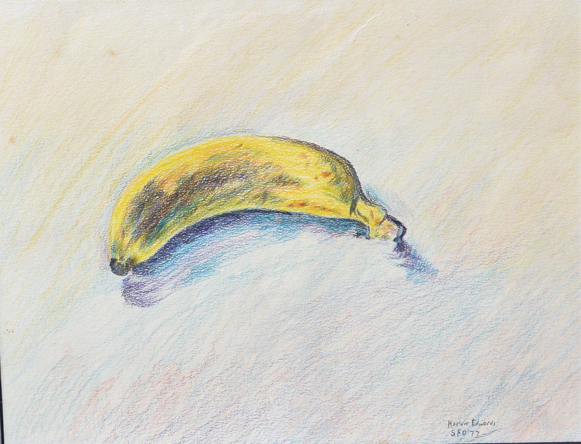 Harvie Edwards - "Banana" dibujo lápices colores papel, enmarcado