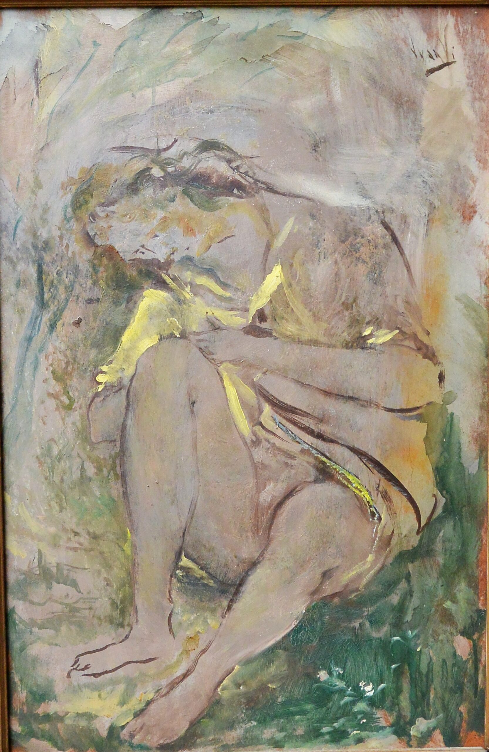 Juan Vicente Barrio Juanvi - "Mujer sentada en el campo" pintura oleo tablex, enmarcado