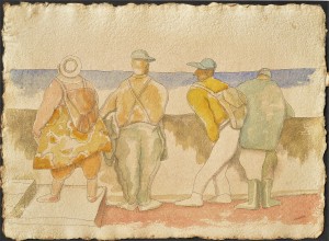 Alcorlo Manuel, Contemplando el mar en calma, dibujo acuarela papel artesanal, enmarcado, dibujo 32x44 cms. y marco 59x73 cms (24)