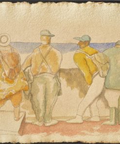 Manuel Alcorlo - "Contemplando el mar en calma" dibujo acuarela papel artesanal, enmarcado