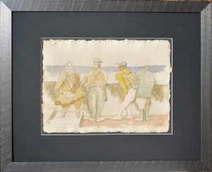 Alcorlo Manuel, Contemplando el mar en calma, dibujo acuarela papel artesanal, enmarcado, dibujo 32x44 cms. y marco 59x73 cms (27)