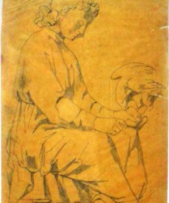 Anónimo - "Personaje bíblico" dibujo lápiz papel finales siglo XIX, enmarcado