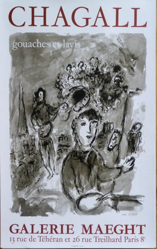 Marc Chagall - "Gouaches et Lavis" cartel original exposición en Galerie Maeght en 1977