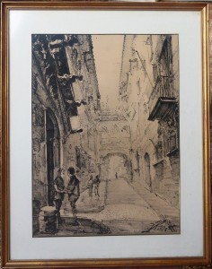 ilegible-escuela-catalana-escena-de-barcelona-dibujo-tinta-papel-1958-enmarcado-dibujo-48x35-cms-y-marco-63x49-cms-4