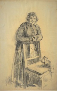 Juan Vicente Barrio, Juanvi, La criada con el gato, dibujo carboncillo papel, enmarcado, dibujo 32x21 cms. y marco 46x33 cms. (4)