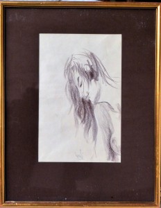 Juan Vicente Barrio, Juanvi, Mujer de perfil mirando hacia abajo, dibujo carboncillo papel, enmarcado, dibujo 31x20 cms. y marco 49x39 cms. (5)
