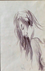 Juan Vicente Barrio, Juanvi, Mujer de perfil mirando hacia abajo, dibujo carboncillo papel, enmarcado, dibujo 31x20 cms. y marco 49x39 cms. (8)