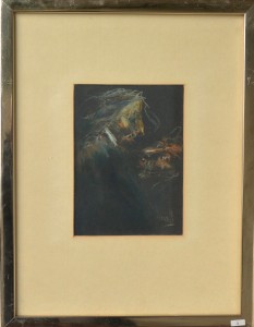 Juan Vicente Barrio, Juanvi, Médico y convaleciente, dibujo ceras pastel papel, enmarcado, dibujo 20,50x15 cms. y marco 44x34,50 cms. (7)