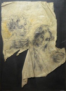 Juan Vicente Barrio Juanvi, Pareja de enamorados, dibujo carboncillo papel roto, dibujo 80x60 cms y marco 104x74 cms. (5)