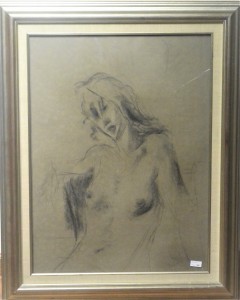 Juan Vicente Barrio Juanvi, Torso mujer desnuda sentada, dibujo carboncillo papel, enmarcado, dibujo 81x61 cms. y marco 101x81 cm (4)