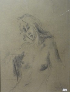Juan Vicente Barrio Juanvi, Torso mujer desnuda sentada, dibujo carboncillo papel, enmarcado, dibujo 81x61 cms. y marco 101x81 cm (5)