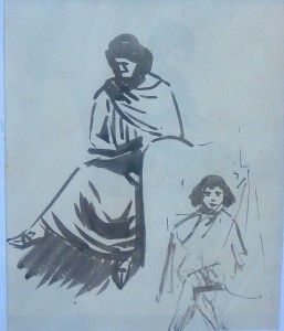 Mallo Cristino, Mujer sentada leyendo, dibujo aguada papel, enmarcado, dibujo 22,50x19 cms. y marco 38,50x33 cms (5)
