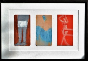 Pagola Javier 2011, tríptico con bailarina, pintura acrílico cartulina, enmarcado, pintura tres cartulinas de 19x10 cms. cada una, y marco 37,50x54 cms. (5)