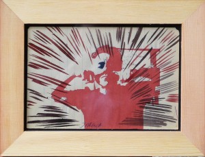 Pagola Javier, Autorretrato en rojo, monotipo, enmarcado, papel 10,50x15,50 cms. y marco 16x21 cms. (1)