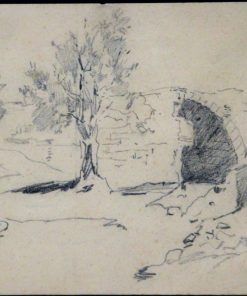Ignacio Pinazo - "Paisaje con ruinas" dibujo lápiz papel, enmarcado
