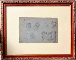 Pla Cecilio, Estudios de cabezas de niños, dibujo lápiz papel, enmarcado, dibujo 15x23,50 cms. y marco 36x46 cms. (4)