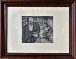 Solana José Gutierrez, El cojo de El Rastro, grabado, enmarcado, huella 17x20 cms. papel 29x39 y marco 36,50x46,50 cms. (4)
