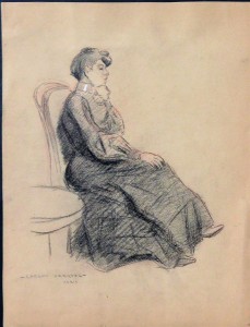 Vazquez Carlos, dama sentada, dibujo carboncillo papel, firmado en París, enmarcado, dibujo 31x24 y marco 46,5x36,5 cms. (1)