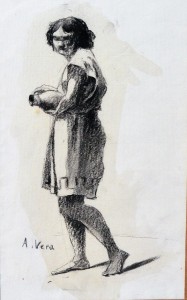 Vera Alejo, Joven Heleno con cántaro, dibujo carboncillo papel, enmarcado, dibujo 29,50x18 y marco 46,50x36,50 cms (1)