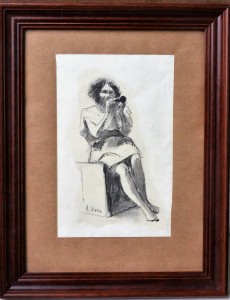 Vera Alejo, Joven heleno sentado con flauta, dibujo carboncillo papel, enmarcado, dibujo 29x18,50 cms. y marco 46,5x36,5 (2)