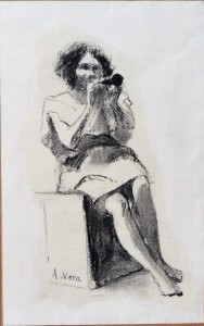 Vera Alejo, Joven heleno sentado con flauta, dibujo carboncillo papel, enmarcado, dibujo 29x18,50 cms. y marco 46,5x36,5 (3)
