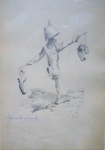 Vicente Eduardo, Espantapájaros, dibujo lápiz papel, enmarcado, dibujo 31x21 cms. y marco 46x36 cms. (3)