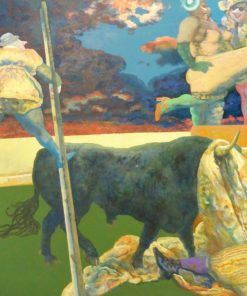 Manuel Alcorlo 1989 - "Escena taurina festiva" pintura oleo tablex