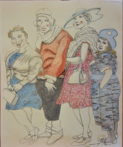 Alcorlo Manuel, Las four sisters, dibujo lápiz y acuarela papel, enmarcado, dibujo 50x41 cms. y marco 73x59 cms. (12)