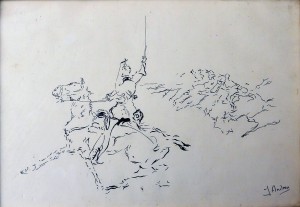Andreu J. Soldados de Caballeria, dibujo tinta papel, enmarcado, dibujo 24,50x35 cms. y marco 26x36,50 cms. (3) - copia