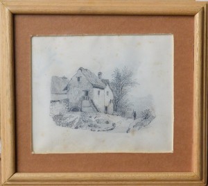 Anónimo francés, Casa de campo, dibujo finales siglo XIX lápiz papel, enmarcado, dibujo 14,50x17,50 cms. y marco 22,50x25 cms. (3)