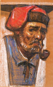 Gimeno Francesc, Payés, dibujo pastel y carboncillo papel kraft, enmarcado, dibujo 46x29 cms. y marco 53x36 cms. (8)