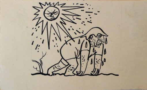 Lorenzo Goñi - "El sol va a acabar con la tierra" dibujo tinta papel, enmarcado