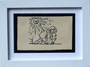 Goñi Lorenzo, El sol va a acabar con la tierra, dibujo tinta papel, enmarcado, dibujo 8x12,50 cms. y marco 15,50x20,50 cms. (12)