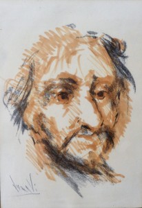 Juan Vicente Barrio Juanvi, Cabeza de caballero, dibujo carboncillo y aguada papel, enmarcado, dibujo 23x16 cms. y marco 34,50x28 cms. (2)