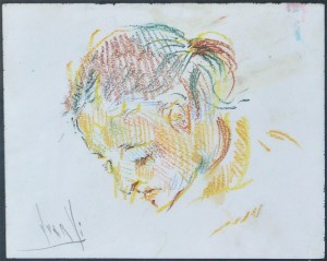 Juan Vicente Barrio Juanvi, Cabeza de mujer, dibujo ceras de colores papel, enmarcado, dibujo 12x15 cms. y marco 20x24,50 cms. (1)