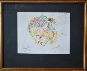 Juan Vicente Barrio Juanvi, Cabeza de mujer, dibujo ceras de colores papel, enmarcado, dibujo 12x15 cms. y marco 20x24,50 cms. (2)