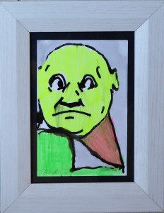Pagola Javier, Hombre de cabeza amarilla, dibujo técnica mixta papel, enmarcado, dibujo 15x10 cms. y marco 23x18 cms. (2)